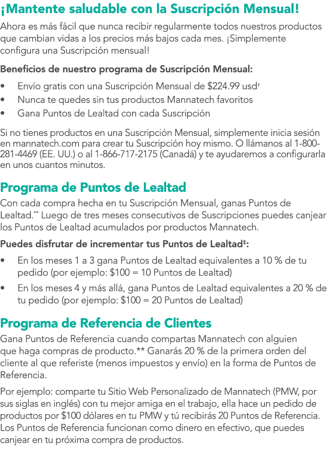 ¡Mantente saludable con la Suscripci n Mensual! Ahora es m s f cil que nunca recibir regularmente todos nuestros prod...